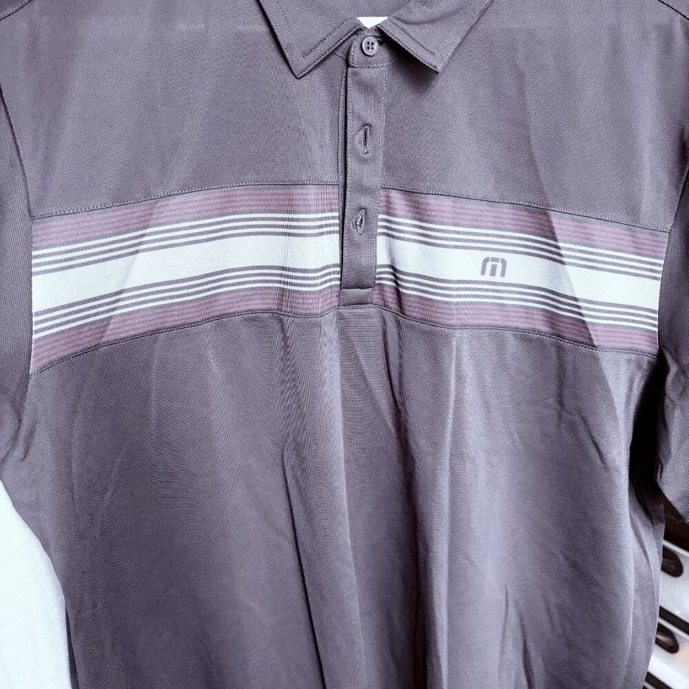 Travis Mathew Golf Shirt  - EUC -Navy with red stripes - XXL